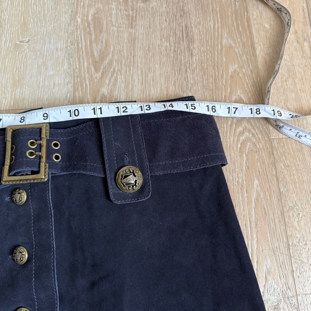 Intermix Ava Military genuine suede belted mini skirt navy blue size medium - Picture 6 of 6